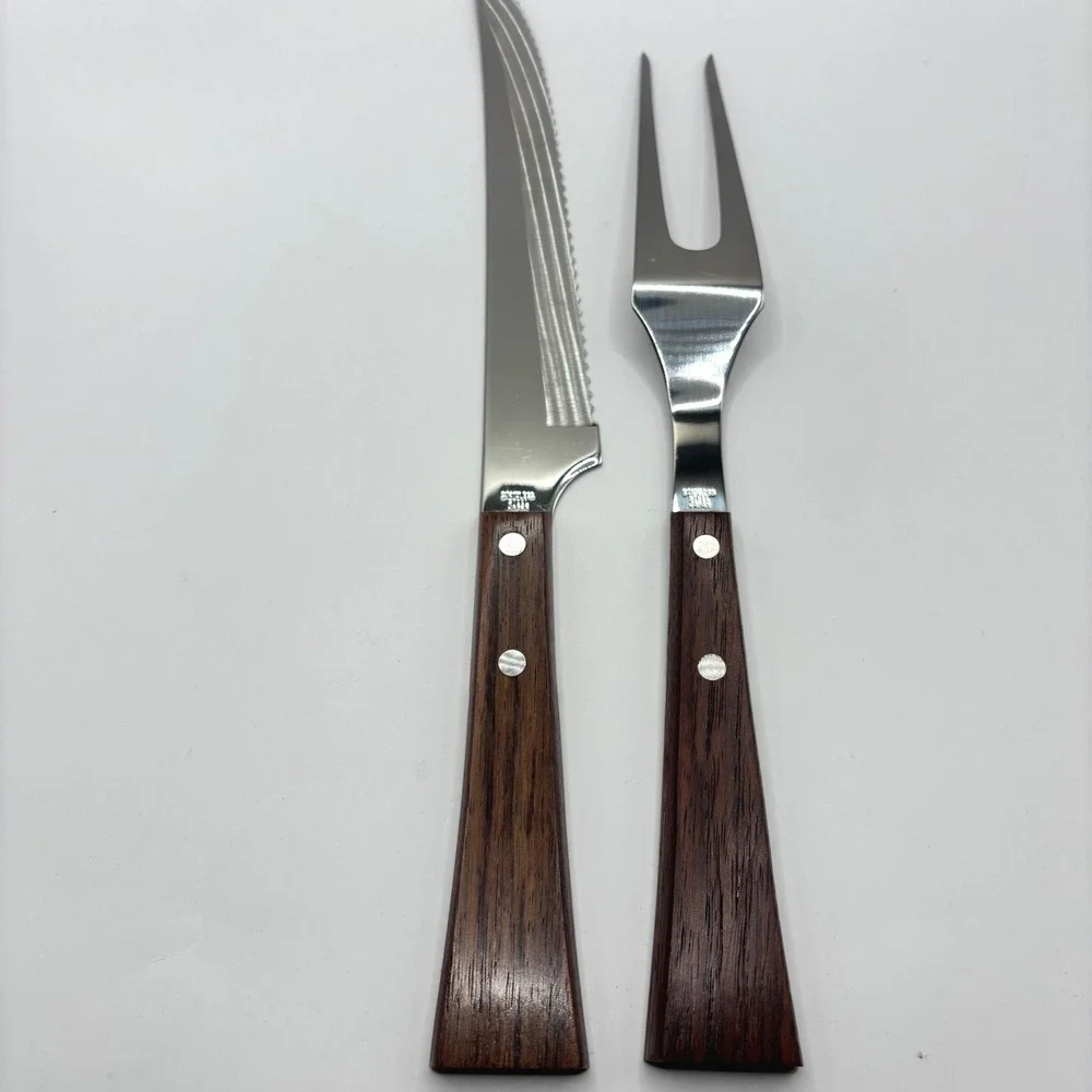 VTG Burnco Stainless Steel Japan Carving Set Rosewood Handles Knife Fork Boxed